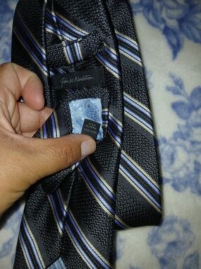 John W. Nordstrom Black Tie with Purple and Silver Stripes